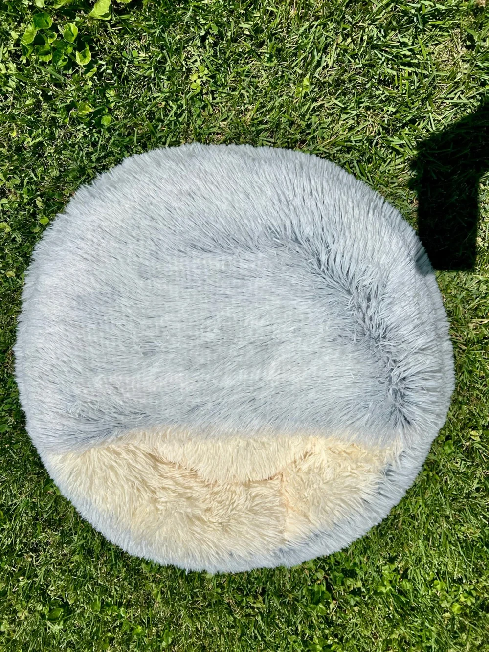 Neutral Cream Gray Cat Dog Pet Bed Cave Snuggly Fur Supersoft Cozy